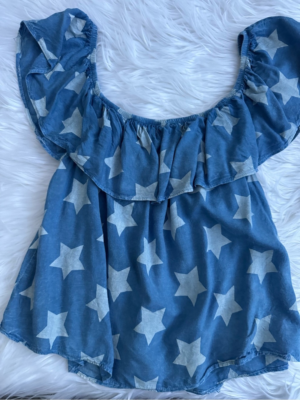 Blue Star-Print Ruffle Off-Shoulder Camisole - Picture 5 of 6